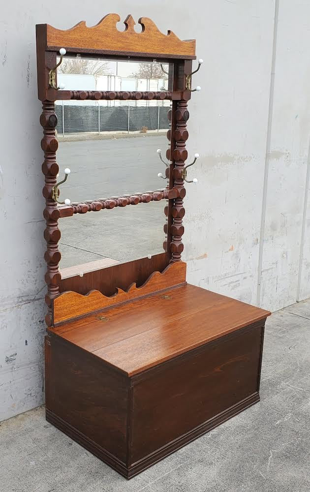 antique/vintage hall bench with storage and mirror