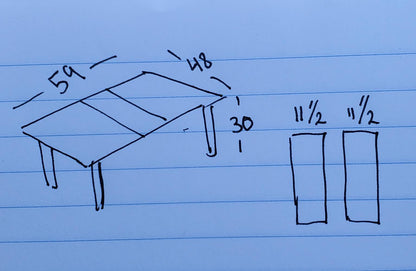 Dining Table with 4 blue chairs and 2 leaves