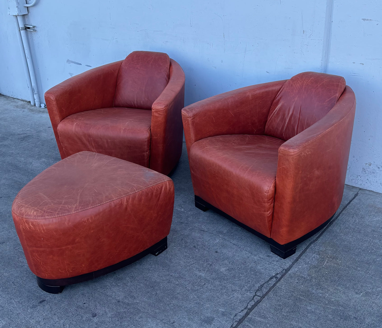 Red leather style Italian (2) club/ accent chairs and ottoman/ footrest