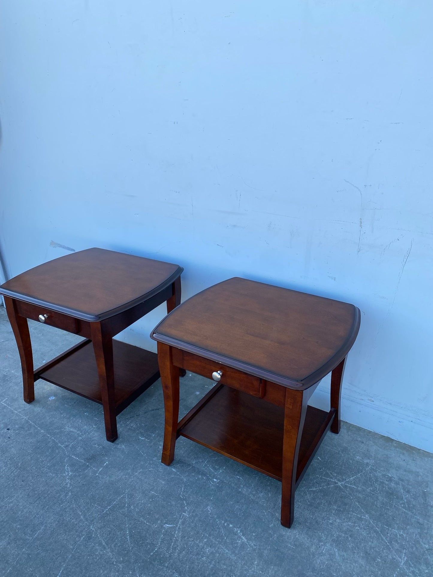 Dark wood end/side tables with drawers set(2)