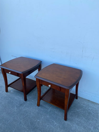 Dark wood end/side tables with drawers set(2)
