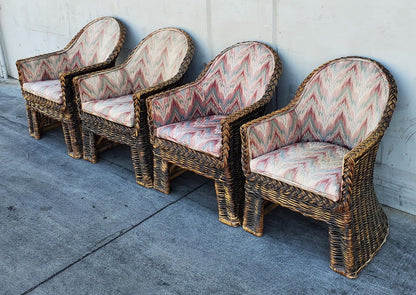 Wicker/rattan lounge armchairs (4)