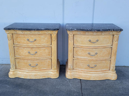 Black marble top light wood nightstands/ end/side tables (2)