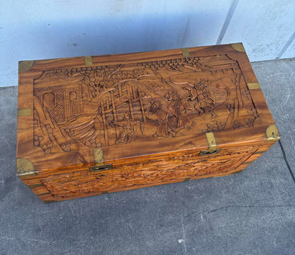 Antique Chinese Wood Carved Large Storange Chest Trunk