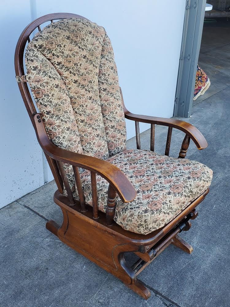 antique/ vintage rocking armchair floral cushion