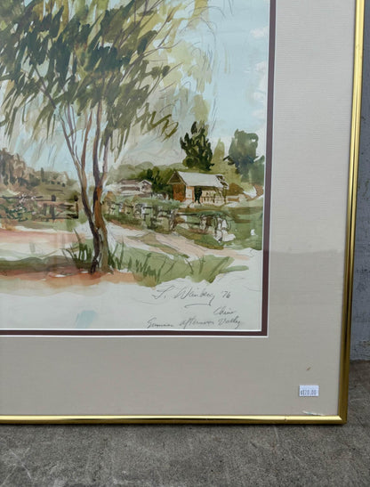 Framed Sketch Watercolor 1979 Summer Afternoon Valley