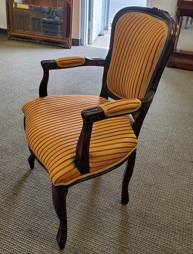 antique/vintage dark wood accent armchair yellow cushion louis xv style