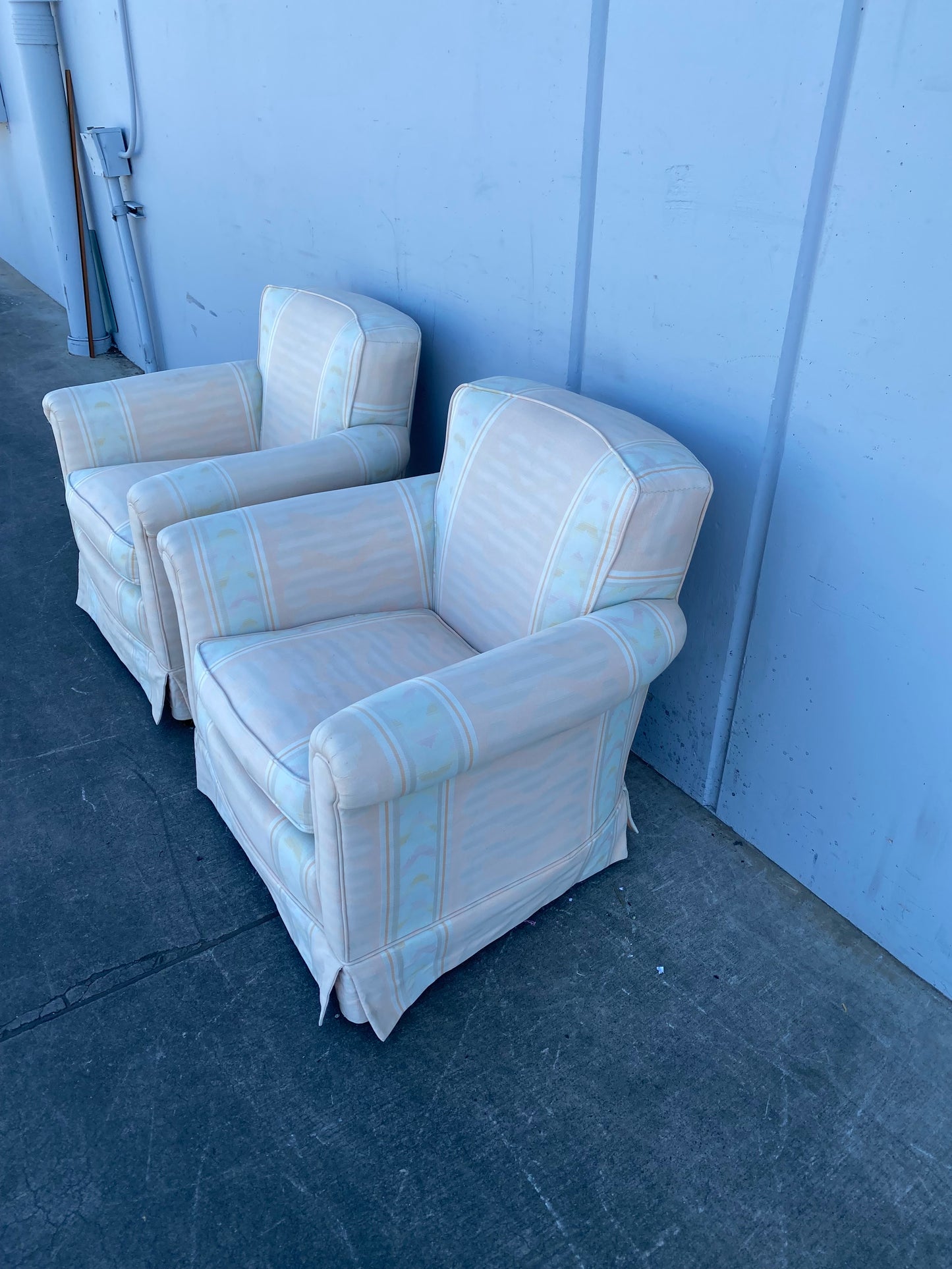 Armchairs set (2) pink/cream blue