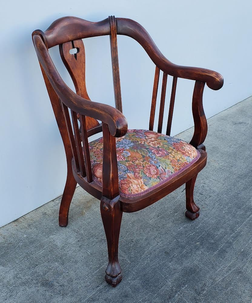 antique/ vintage Chippendale style armchair floral cushion