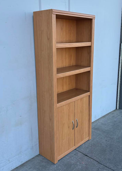Honey Maple Particleboard 5-Shelf Bookcase with Doors Bookshelf Tall