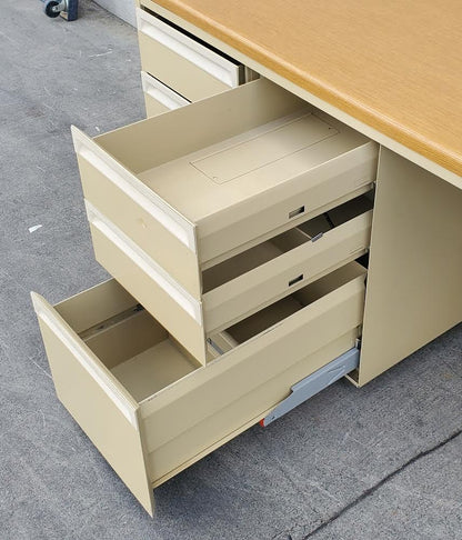 Pedestal tan office desk light wood top