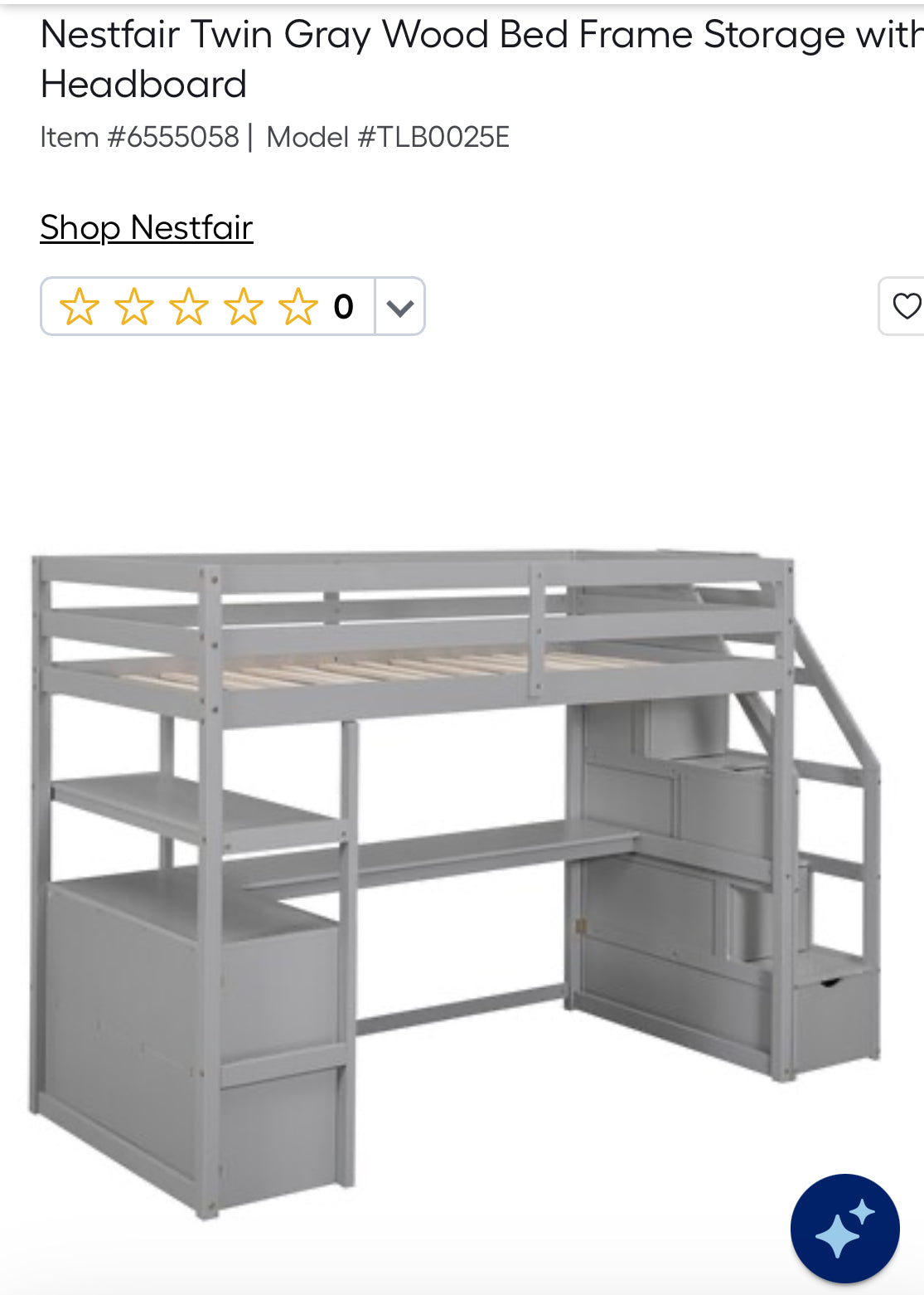 Nestfair twin wood loft bed frame storage with desk (no chair)