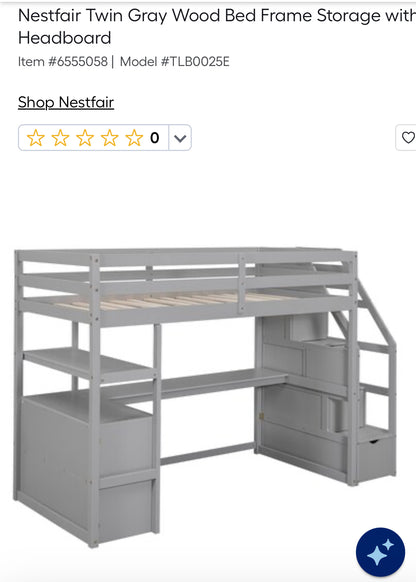 Nestfair twin wood loft bed frame storage with desk (no chair)