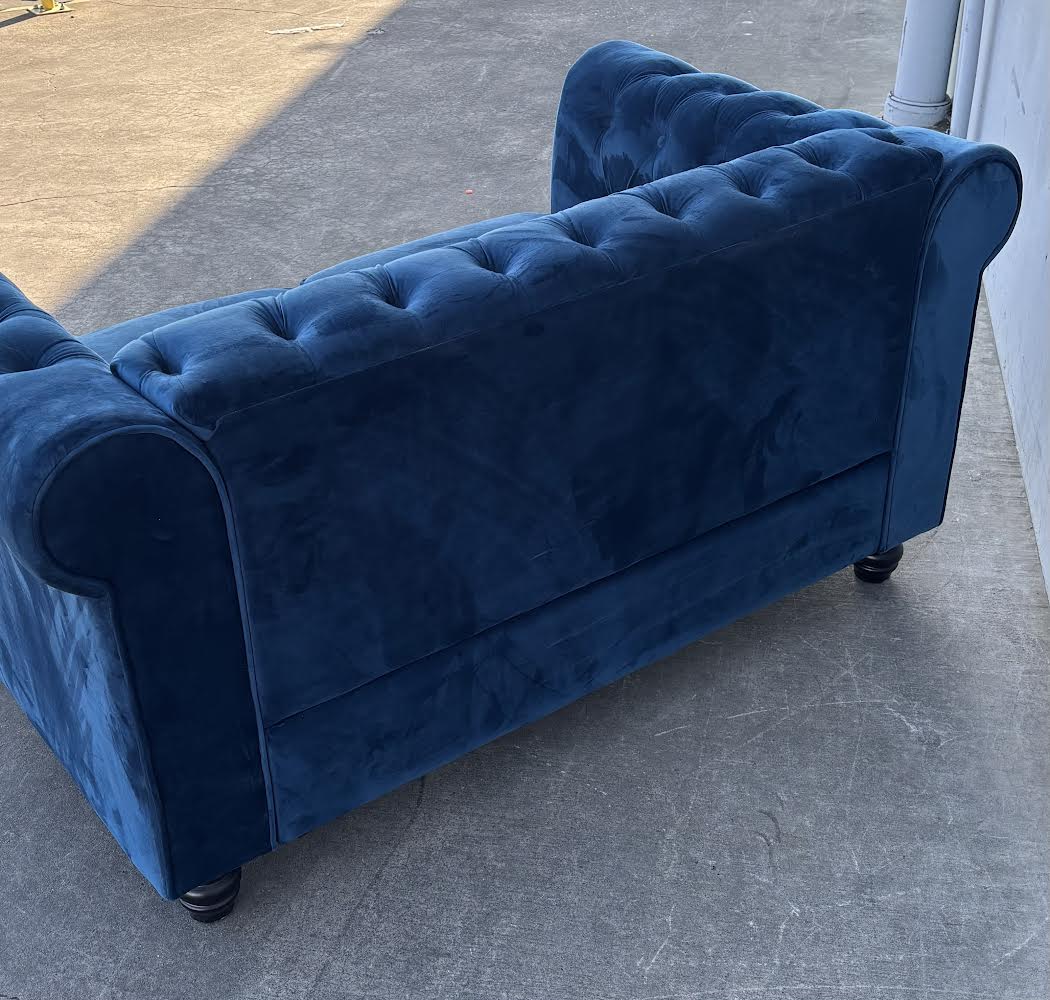 Velvet Blue Tufted Couch Sofa Loveseat