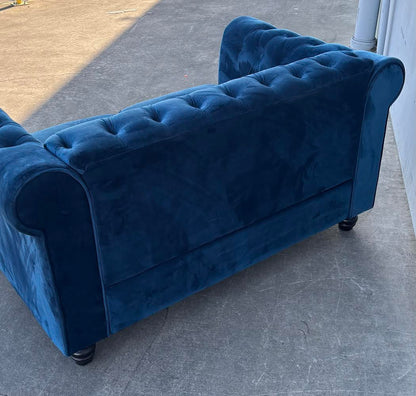 Velvet Blue Tufted Couch Sofa Loveseat