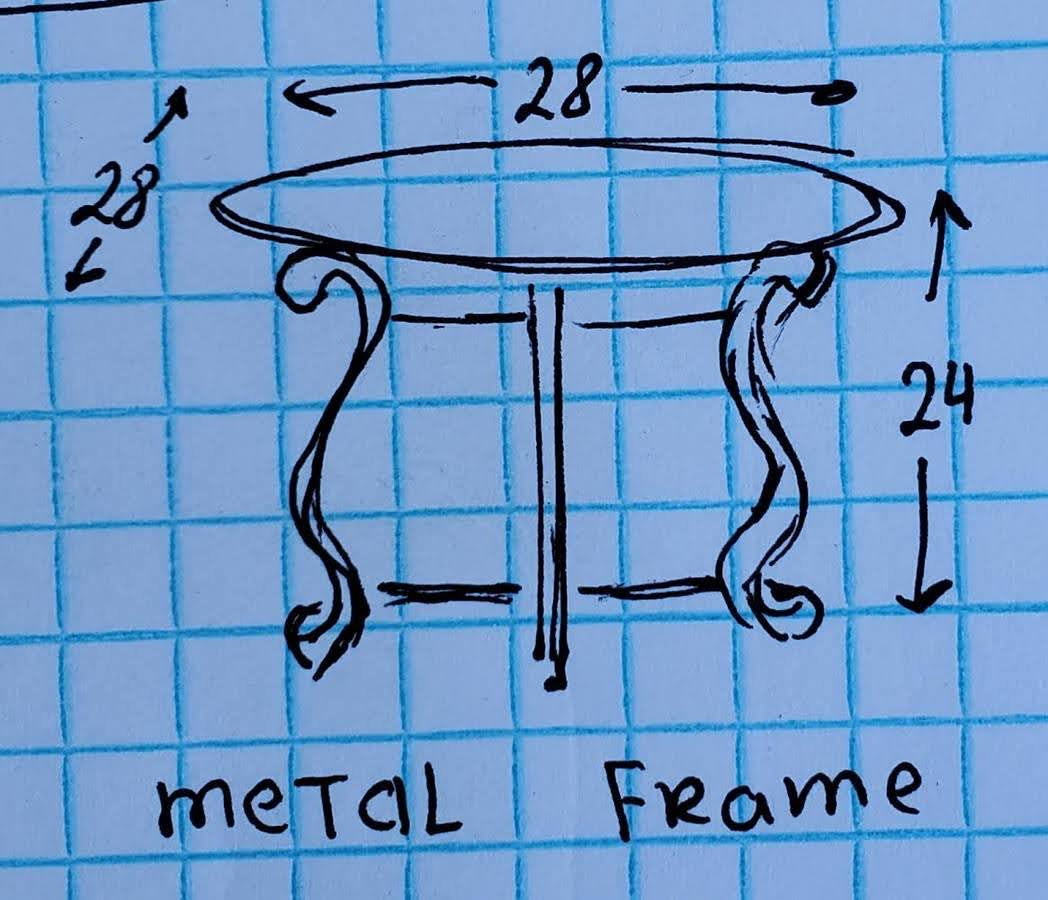 Round glass top end/side table metal frame