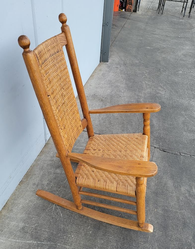 Wicker/ cane/ rattan rocking armchair antique/ vintage light wood