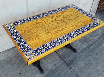 Moroccan style tile and wood dining table