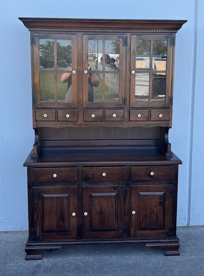 Antique Dark Stain Hutch Kitched Organizer China Cabinet