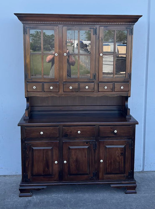 Antique Dark Stain Hutch Kitched Organizer China Cabinet