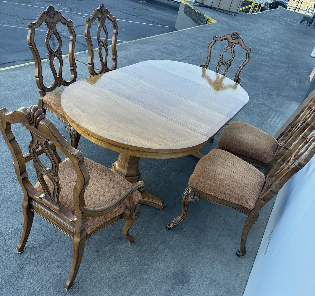 Pecan Wood Dining Table W/6 Chairs