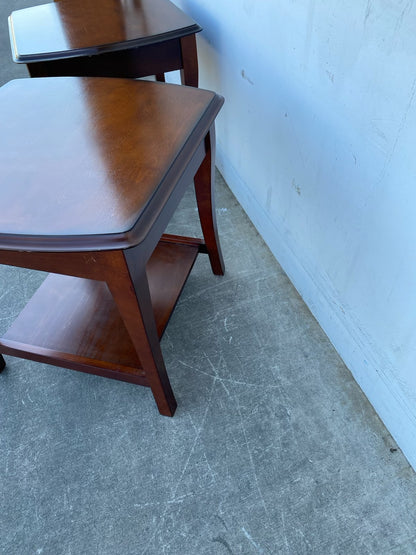 Dark wood end/side tables with drawers set(2)