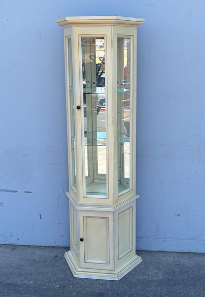Tall Curio Cabinet Glass Light Wood W Light