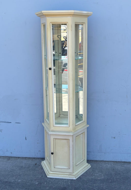 Tall Curio Cabinet Glass Light Wood W Light