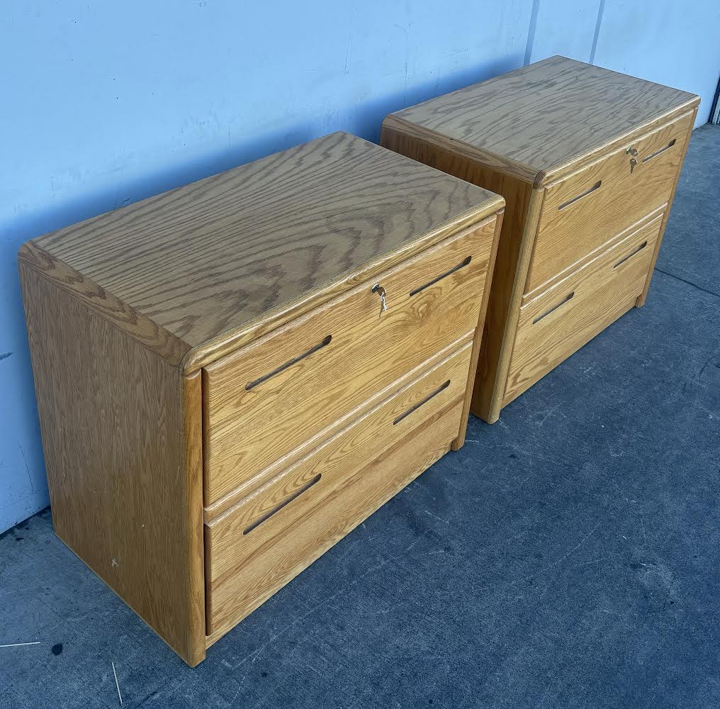 2 Matching Solid Wood Filing Cabinets