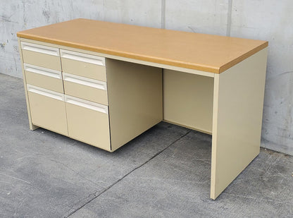 Pedestal tan office desk light wood top