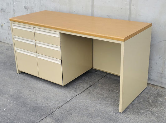 Pedestal tan office desk light wood top