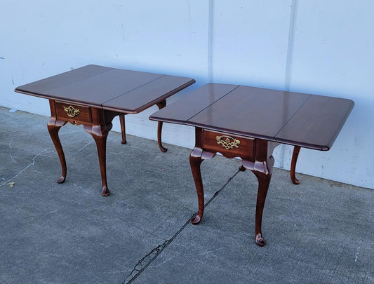 bassett solid cherry pembroke drop leaf end/side tables (2)
