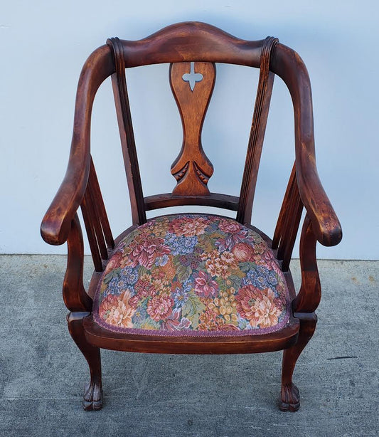 antique/ vintage Chippendale style armchair floral cushion