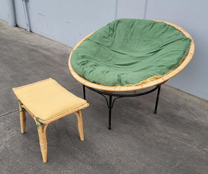 green papasan chair with footstool