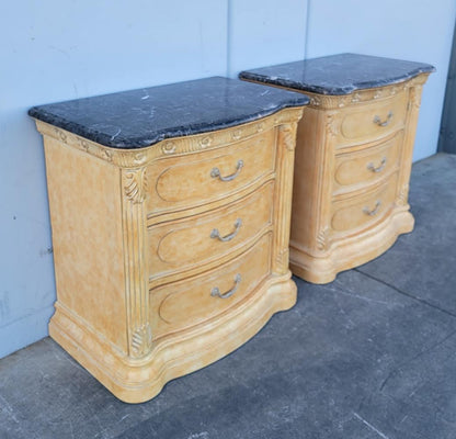 Black marble top light wood nightstands/ end/side tables (2)