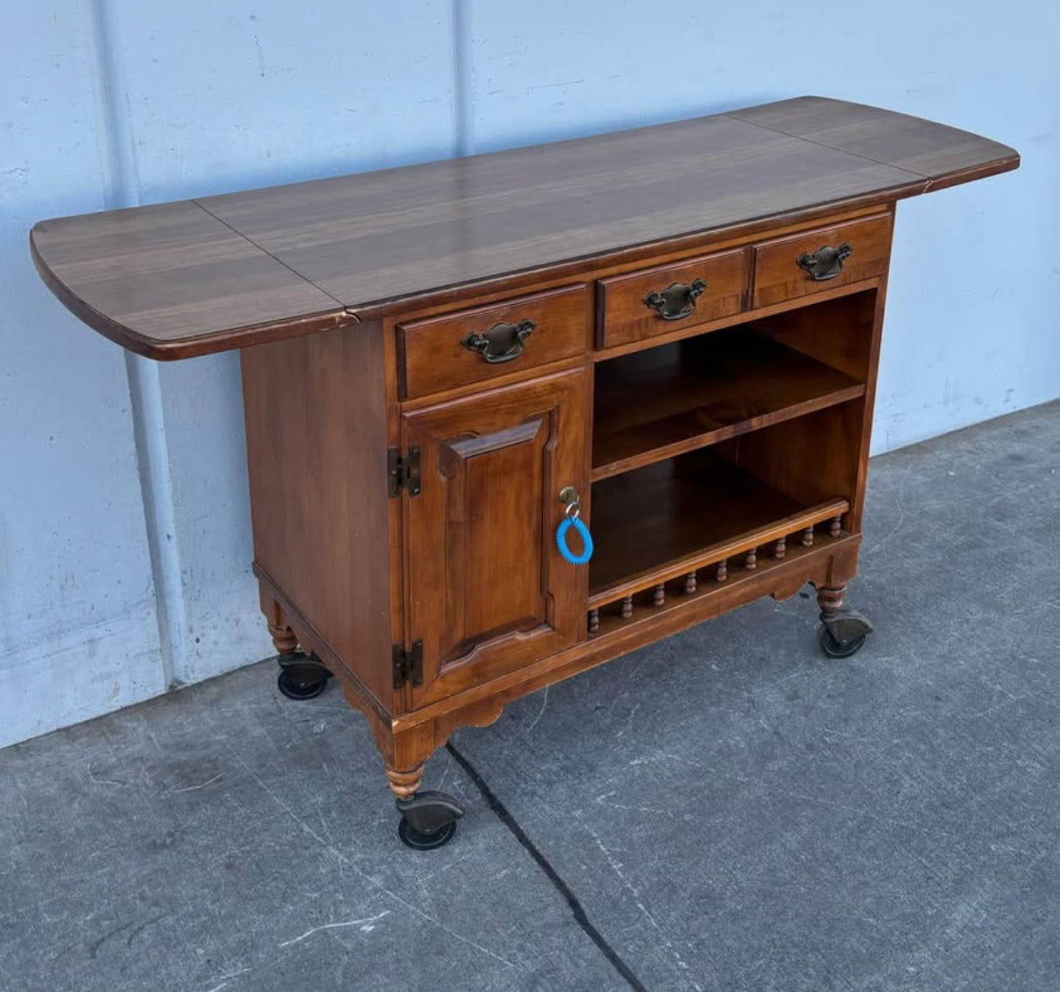 Dark Wood Kitchen Buffet Cabinet on Wheels