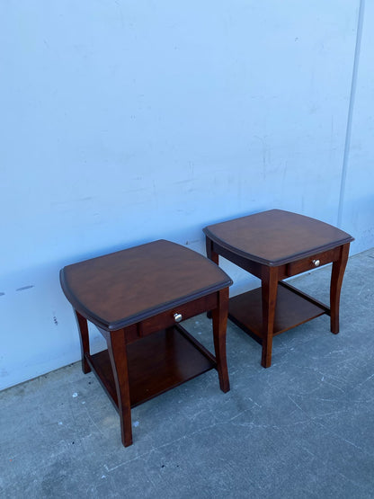 Dark wood end/side tables with drawers set(2)