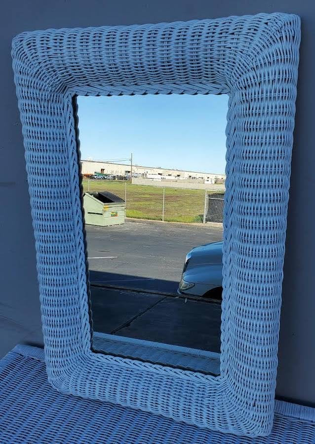 White wicker dresser with mirror
