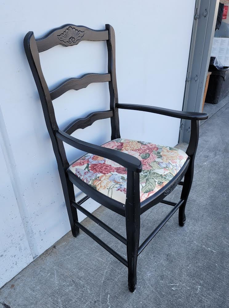 Black floral ladder back armchair