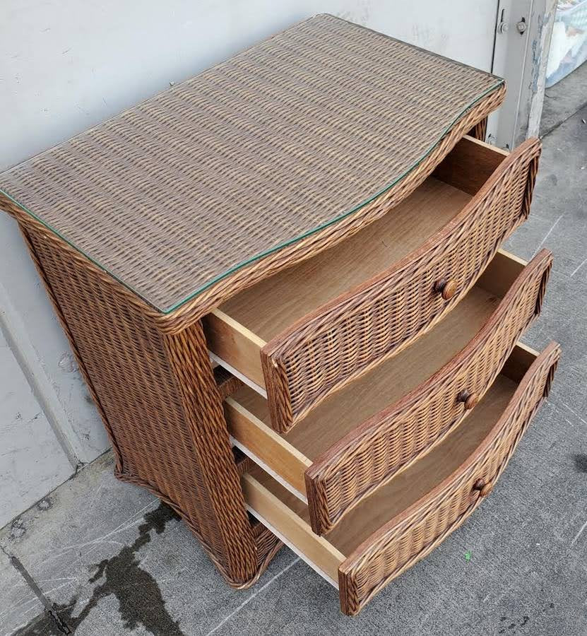 Wicker/rattan 3 drawer dresser glass top