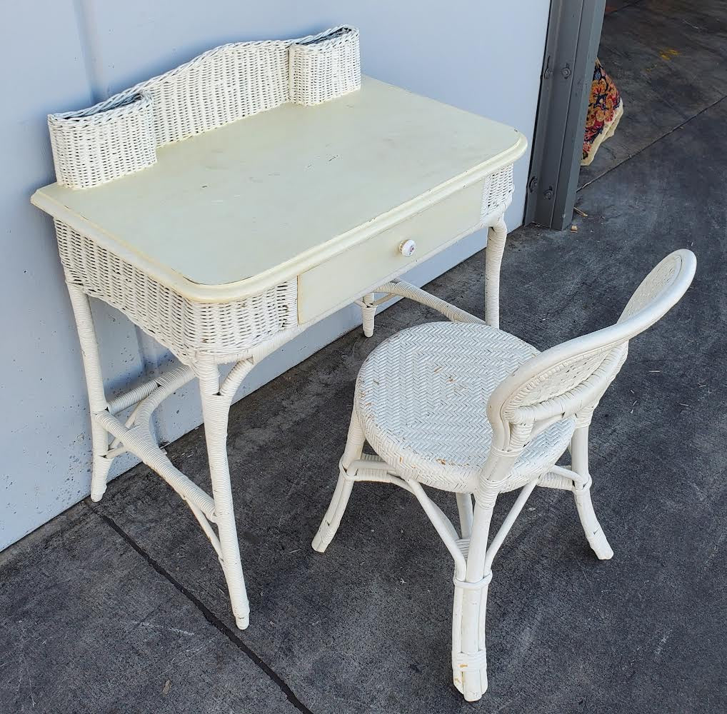 white wicker desk with chair