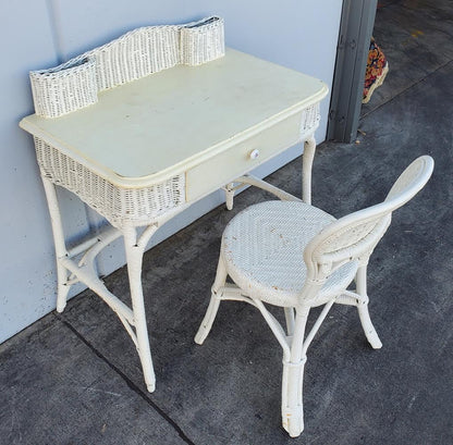white wicker desk with chair