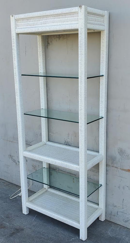 Lighted wicker white bookcase/bookshelf