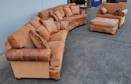 Brown couch/ sofa , loveseat and armchair with ottoman living room set