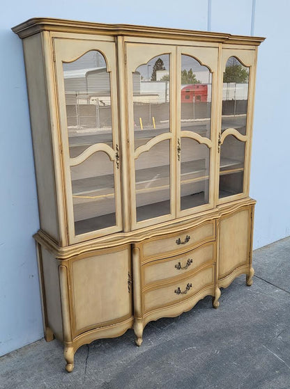 J B Van Sciver Co. light wood China hutch display cabinet antique/ vintage French provincial