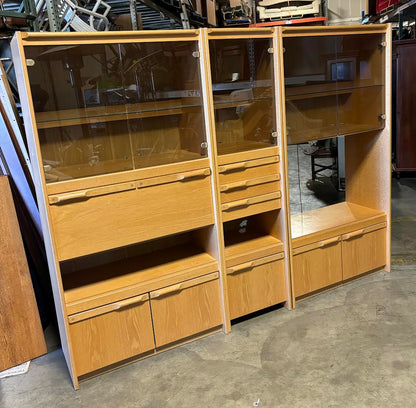 Mid Century/Scandinavian Modern Display Cabinets, Wall Unit, Oak