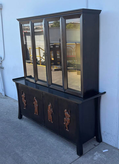 Chinoiserie Breakfront China Cabinet Mahogany Black Yellow Woodcarved