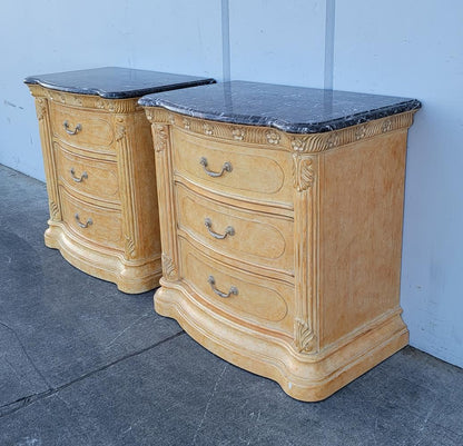 Black marble top light wood nightstands/ end/side tables (2)