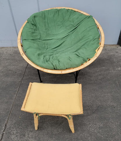 green papasan chair with footstool