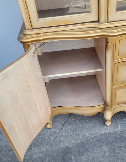 J B Van Sciver Co. light wood China hutch display cabinet antique/ vintage French provincial